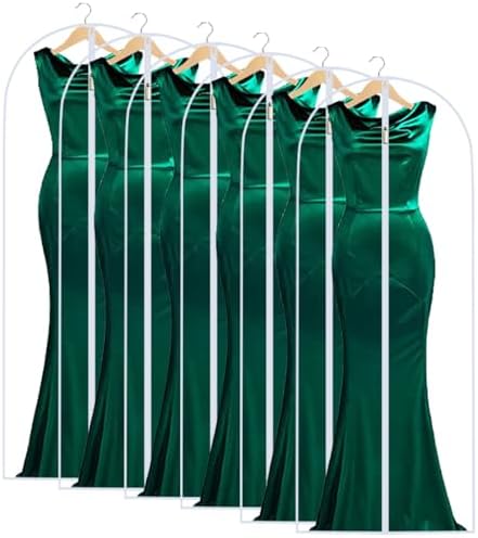 60" Dress Bags for Gowns, 6 Packs All Clear Garment Bags for Hanging Clothes, Plastic Waterproof Dress Cover, Long Dress Bag with Zipper for gown, winter long coats,Uniforms, dance costume by UOUEHRA