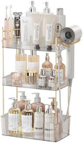 Akinbas 3 Tier Bathroom Organizer Countertop Makeup Perfume Tray Skincare Organizer Comes with Hair Dryer Rack and Toothbrush Holder for Bathroom Dresser Vanity (White) by AKINBAS