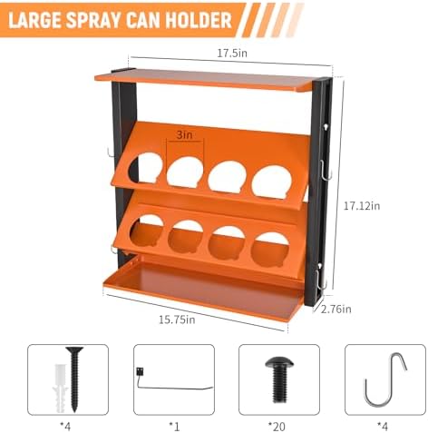 Spray Bottle Holder Wall-Mounted, Aerosol Spray Can Holder, Heavy Duty Paint Bottle Organizer with 8 Can Holes 80 LBS, Utility Storage Rack With Paper Towel Holder for Garage, Shop or Tool Trailer - Image 3