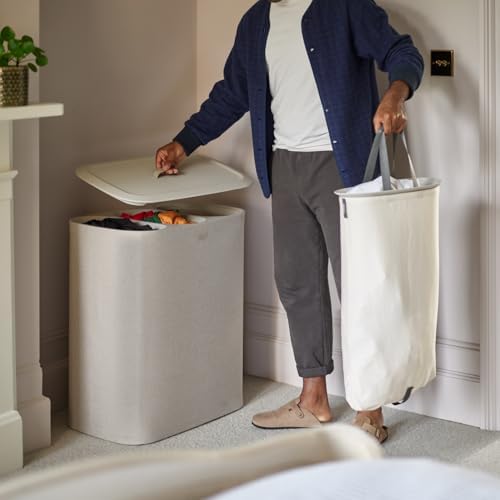 Joseph Joseph Tota Trio 90 liter/23.8 gallon Laundry Hamper Separation Basket with lid, 3 Removable Washing Bags with Handles- Ecru - Image 2