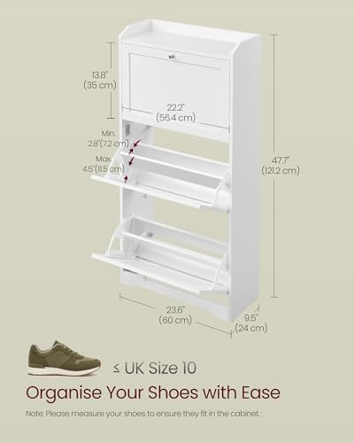 VASAGLE Shoe Storage Cabinet with 3 Flip Drawers, Slim, Holds 12‑20 Pairs - Image 3