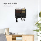 Nekon Mail Organizer with Drawer for Wall, Wooden Key Holder, Black - Image 3
