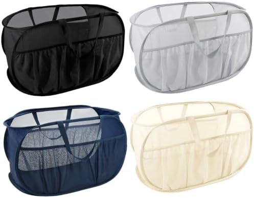 4 Pack Collapsible Laundry Baskets, Upgrade Pop Up Laundry Hamper with Convenient Bags, Foldable Laundry Basket Mesh Light Weight, Easy to Carry Clothes Hampers for Laundry, Dorm, Toys, Travel by BATTOO