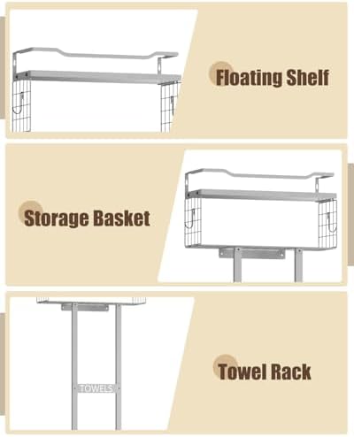 Aetyord Towel Racks for Bathroom - Wall Mounted Metal Rack with Wood Plank, Bathroom Storage Organizer, Towel Holder Stores 6 Large Rolled Towels Easily, All Grey - Image 5