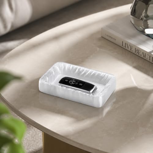Jewelry Tray, White Vanity Organizer for Rings, Cosmetics & Keys, Decorative Catchall Tray for Dresser, Bathroom, Entryway - Image 3