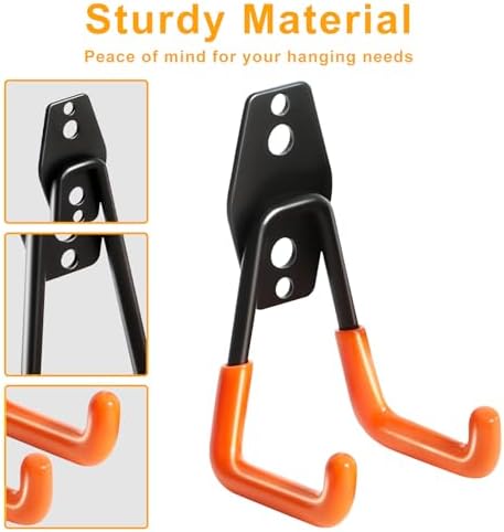 KURUI Heavy Duty Wall Hook for Hanging, 2 Pack Garage Tool Organizer Wall Mount, Metal Garage Storage Hooks for Ladder,Extension,Garden Tool, Small Utility Hook, Hose Holder for Outdoor and Indoors - Image 5