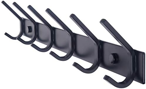 WEBI Coat Rack Wall Mounted,17-1/8 Inch Hooks for Hanging Coats,Heavy Duty Metal Hook Rail with 6 Double Dual Hooks Hanger Wall Mount for Purse Clothes Jacket Backpack Entryway,Black by WEBI