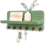 Key Holder for Wall, Mail Organizer Wall Mount with 6 Hooks Wooden Hanging Key Rack for Home Decor, Hallway, Entryway (Dark Green) by Unknown