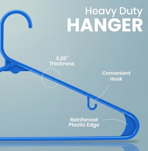 Utopia Home Plastic Hangers 50 Pack – Built-in Strap Hooks Blue | Space saving | Durable & strong | Closet organizer | Clothes hangers | Ideal for shirts, pants, skirts & coats - Image 2