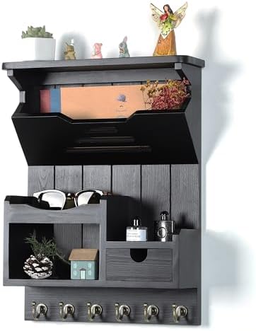 DOPACE Handcrafted Pine Wood Mail Organizer & Key Holder, Black by DDOPACE