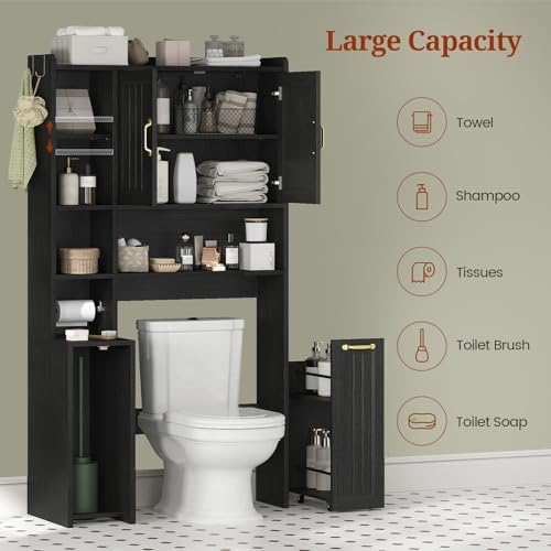 UPOSOJA Over The Toilet Storage Cabinet with Pulley, Bathroom Cabinet, Space Saver W/Adjustable Shelf Rack for Bathroom, Restroom, Laundry (Black-Type A) - Image 5