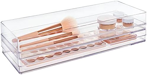 STORi SimpleSort 2-Piece Stackable Clear Drawer Organizer Set | 15" x 6" x 2" Rectangle Trays | Wide Makeup Vanity Storage Bins and Office Desk Drawer Dividers | Made in USA by STORi