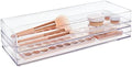 STORi SimpleSort 2-Piece Stackable Clear Drawer Organizer Set | 15" x 6" x 2" Rectangle Trays | Wide Makeup Vanity Storage Bins and Office Desk Drawer Dividers | Made in USA by STORi