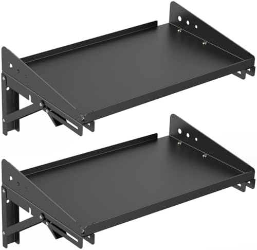 ULIBERMAGNET Garage Folding Storage Rack Shelves,200LB Metal Wall Mounted Adjustable Rail Shelf for Garage,Power Tools,Toolbox,Storage Shelves with Lip for Workshop Kitchen Office (2 Pack) by ULIBERMAGNET