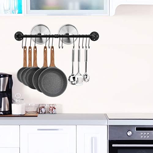Toplife 31.5 inch Pot Rack, Kitchen Wall Mounted Detachable Pan Lid Utensils Organizer Hanging Rail with 14 Hooks, Black - Image 3