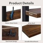 Wall Coat Rack with Shelf & Mail Organizer, Entryway Rustic Brown - Image 5