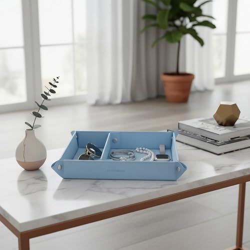 UnionBasic Medium Jewelry Tray for Rings Watches Earrings, Entryway Catchall Caddy for Coins Keys Change, Nightstand Bedside Valet Holder, Trays for Electronic Gadgets, Blue Plus - Image 5