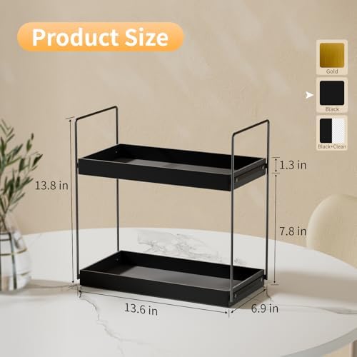 NPPLUS Bathroom Countertop Organizer, 2 Tier Metal Vanity Counter Skincare Shelf, Matte Black, 13.6"L x 6.9"W x 13.8"H - Image 2