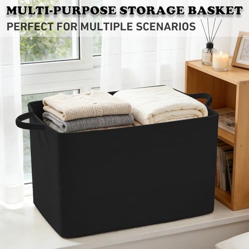 65L Large Laundry Basket with Handles,Woven Blanket Basket,Black - Image 6