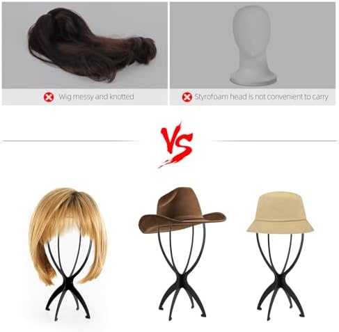acDesign 6 Pack Wig Stand With 6 Pcs Wig Dust Bag, Wig Head Stand for Women Multiple Wigs Styling and Travel, Black - Image 4