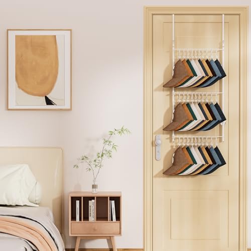 HapiRm Over Door Hat Rack - 3 Tier Wall Mounted Hat Organizer with 30 Movable Clips, Baseball Cap Organizer Storage Holds up to 30 Caps for Door, Bedroom, Closet - Image 6