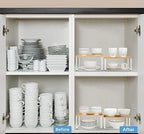 NEX Kitchen Cabinet and Counter Shelf Organizer, Stackable & Expandable, White and Natural - Image 3