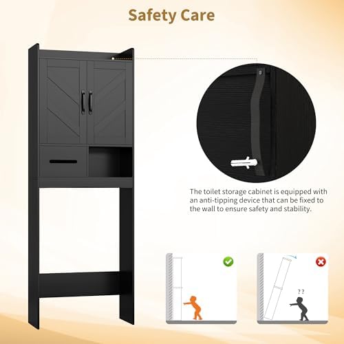 IDEALHOUSE Over the Toilet Storage Cabinet,Bathroom Organizers and Storage with Anti-Tip Device and Adjustable Shelf for Bathroom,Restroom,Laundry,Black - Image 7