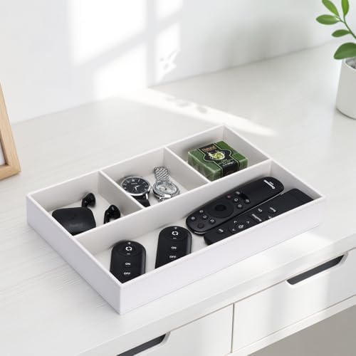 GORESE Faux Leather Valet Tray, Stackable Jewelry Trays for Dresser Table Drawer, Nightstand Organizer for Men Women, EDC Catch All Tray for Trinket, Key, Purse, Sunglass, Watch, Cologne, White - Image 4