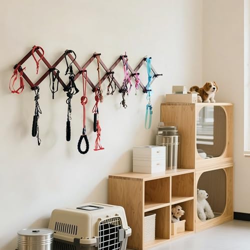 SKOLOO Accordion Wall Hanger with 16 Hooks, Modern Expandable Coat Rack Hat Rack for Wall, Solid Wooden, Cherry Red - Image 4