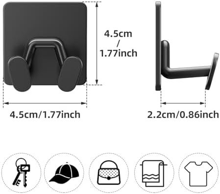 Adhesive Shower Hooks for Inside - Extra Sticky Stainless, Razor Holder Shower Accessories, Wall Mounted Self-Adhesive Double Hooks for Razor, Loofah, Towel, Shaver, Coat, Key, Matt Black, 4-Pack - Image 4