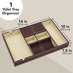 Juvale Rectangular Catchall Tray - 6-Compartment Nightstand Organizer - Polished Key Bowl - Portable Drawer Organizer - Brown Faux Leather - Image 4