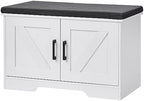 HOMSHO Farmhouse Shoe Storage Bench with 2 Barn Doors & Padded Seat Cushion by HOMSHO