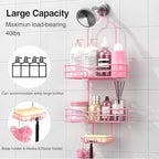 DAOYA Pink 3-Tier Over Head Shower Caddy with Soap Holder & 6 Hooks - Hanging Shower Caddy for Bathroom Organizer - Image 2