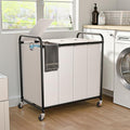 Laundry Sorter 4 Sections 48 Gal, Rolling Laundry Basket with Wheels ＆ Lid by OLLDIDE