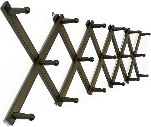 WEBI Accordion Wall Hanger,Expandable Wooden Hat Rack for Wall Mounted Coat Rack,Accordion Hat Hooks Holder for Baseball Caps,17 Peg,Dark Walnut by WEBI