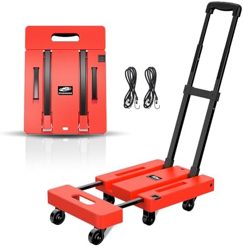 SPACEKEEPER Folding Hand Truck, 500 LB Heavy Duty Luggage Cart, Orange by SPACEKEEPER