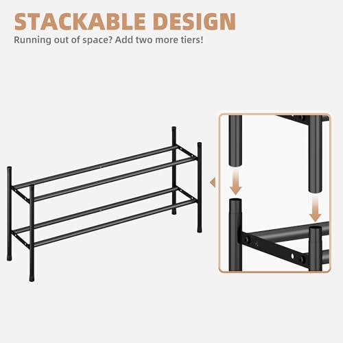 STORAGE MANIAC Long Expandable Shoe Rack, 6 Pairs Metal Wide Stackable Shoe Rack, Adjustable Shoes Shelf, Freestanding Shoes Organizer for Closet, Entryway, Hallway, Garage, Front Door, 1 Tier - Image 3