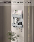 Rebee Vision Key Holder Wall Mount with Drawer & Shelf for Entryway, Gray - Image 3