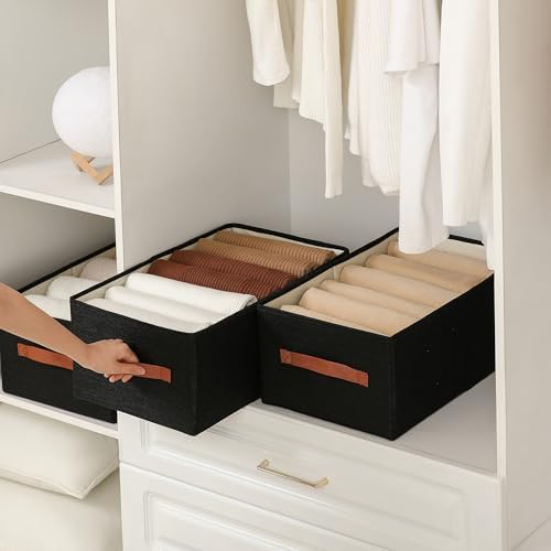 linen closet organizers and storage, 3 Pack Large Storage Baskets, Washable, Clothing Storage Bins with Handle, Closet Organizer for Storage Sweater,Sheets (Black, 18½"x11 x8½) - Image 4