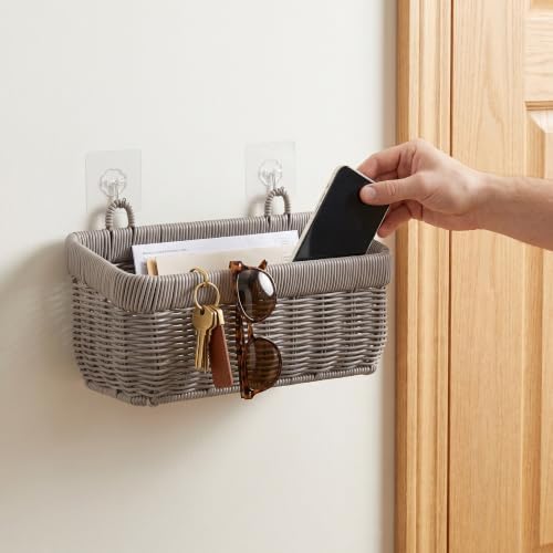 Wall Baskets, Hanging Wicker Baskets for Kitchen Bathroom Garage Porch Door Decor and Organizing (Gray, M+L) - Image 6