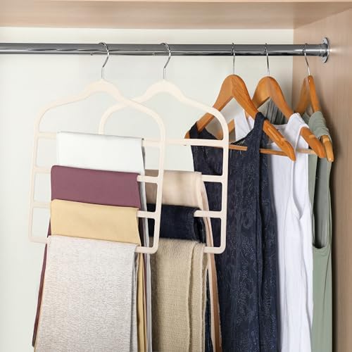 Velvet Pant Clothes Hanger Space Saving Non Slip Hanger Jean Slack Hangers | Multiple Velvet Hanger Closet Organizer Storage and Organization for Jeans,Scarf,Tie(5, Beige) - Image 3