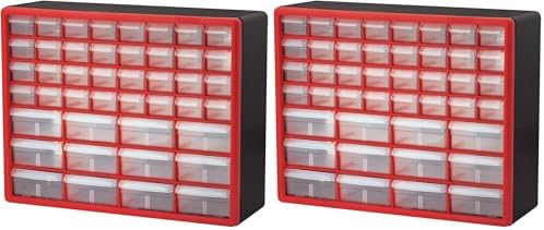 Akro-Mils 44-Drawer Plastic Drawer Storage Cabinet for Garage Organization, Bead Organizer, Building Bricks Storage, Teacher Toolbox, Makeup Organizer, 20-Inch W x 6-Inch D x 16-Inch H, 10144 Red by Akro-Mils