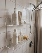 Clear Acrylic Bathroom Shelf Wall Mounted Floating Organizer with Front Lip - Image 5