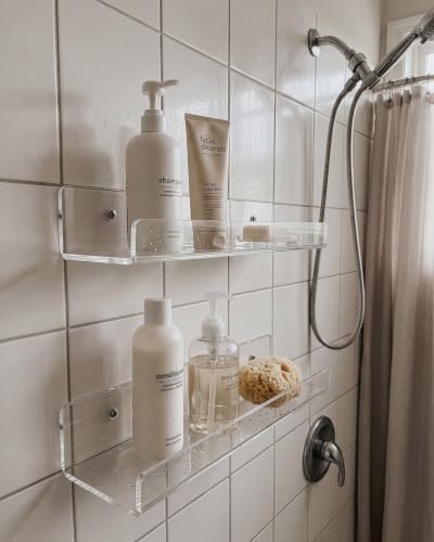 Clear Acrylic Bathroom Shelf Wall Mounted Floating Organizer with Front Lip - Image 5