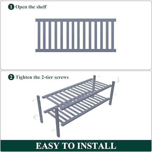 Smiry Bamboo Shoe Rack, 14 Vertical Slats, 2 Tier - 26.8" Wide, Grey - Image 5
