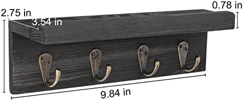 HRONRAD Rustic Key Holder for Wall, Farmhouse Wall Shelf with 4 Hooks, Wall Mounted Key Racks, Wooden Mail Organizer with Hooks for Entryway (Black - Pine) - Image 6