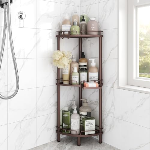 ELYKEN Corner Shower Caddy Standing, 3 Tier Metal Shower Organizer, Bronze by ELYKEN