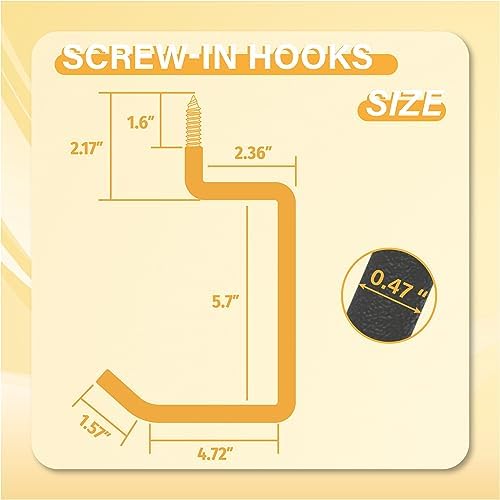 Screw in Ladder Hook, Black Heavy Duty Tool Holders 4PC, Bike Hooks, Wall Mount Garage Storage Hanger, Shelf Organizer for Hanging Bike, Ladder, Folding Chair, Cord - Image 3