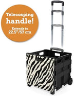 Inspired Living Ultra-Slim Rolling Collapsible Storage Pack-N-Roll Utility-carts, with Telescopic Handle, for Home, Garden, Shopping, Office, School use, Large, Zebra - Image 4