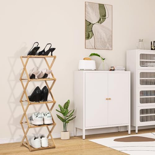Bamboo Shoe Rack 5 Tier Foldable Shoe Rack for Entryway - Image 6
